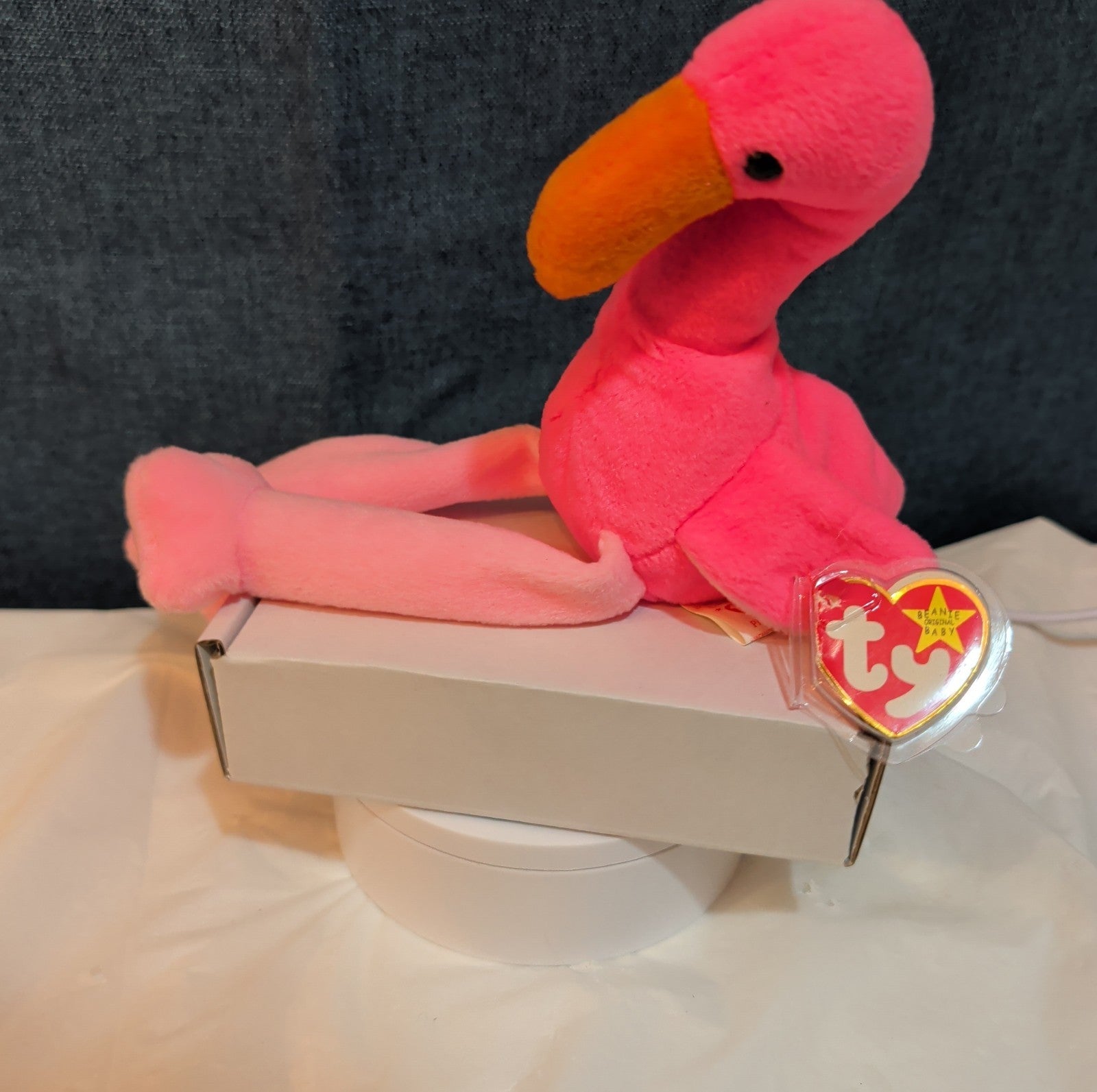 TY Beanie Baby - PINKY the Pink Flamingo (10 inch) - MWMTs Stuffed Animal Toy