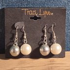 Traci Lynn Faux Pearl Silver Ball Hook Drop Earrings