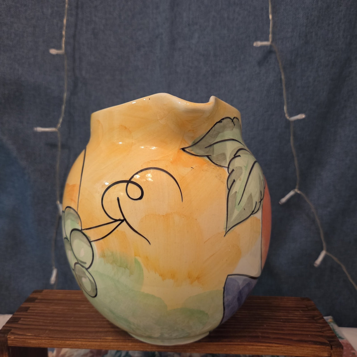Bella Ceramica  Hand Painted Fruit Pitcher Jug Tuscan Apple Pear Decor