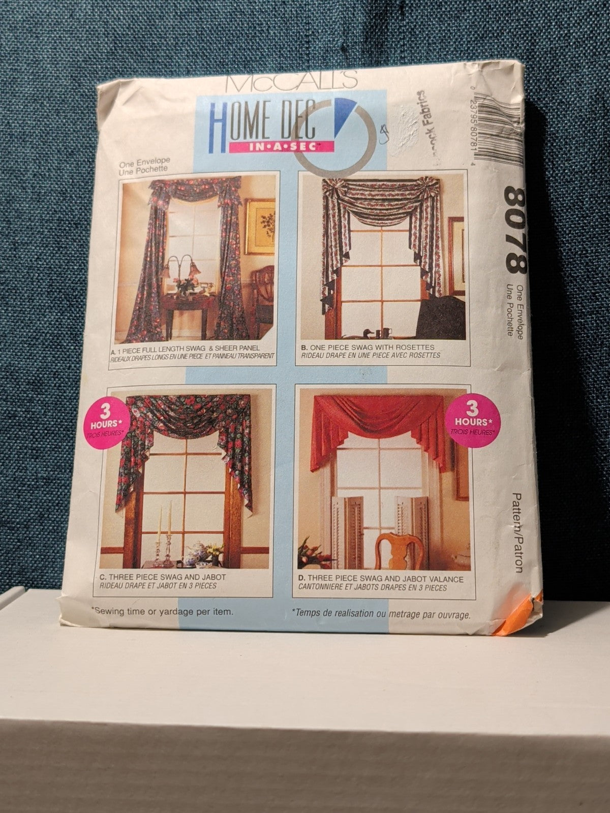 Vintage 1995 McCalls 8078 Home Dec In A Sec Window Treatment Swag Valance UNCUT