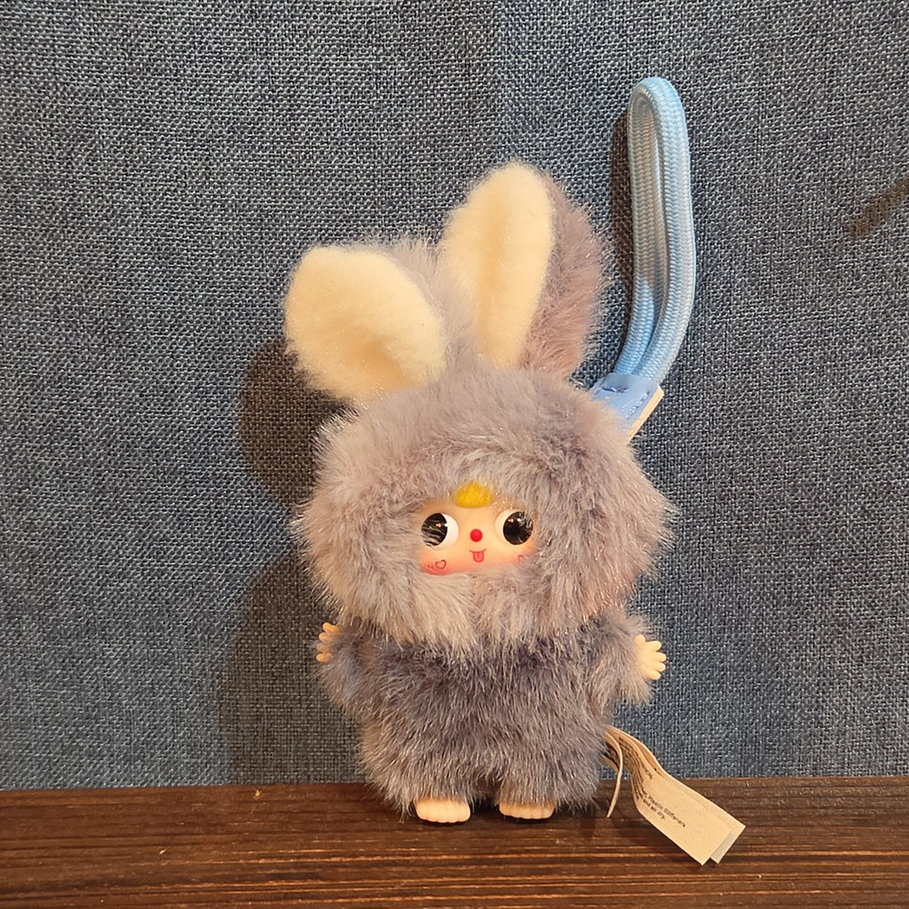 Baby Three Super Mini Bunny Letter S Gray Plush Bag Charm Pendant