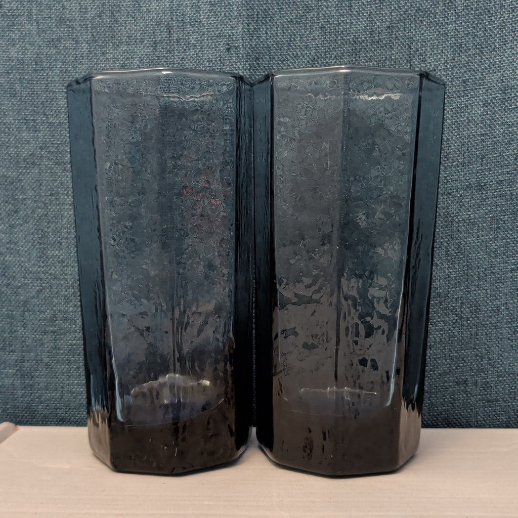 Set of 4 Libbey FACETS Cobalt Blue Glasses | 8-Panel Octagon Highball Tumblers