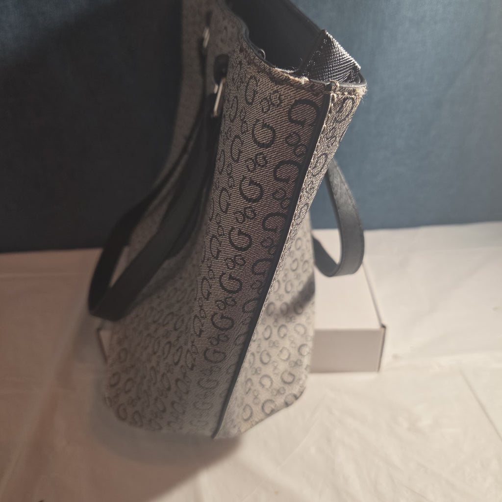 Guess Los Angeles Monogram Tote Bag Gray Black Shoulder Purse