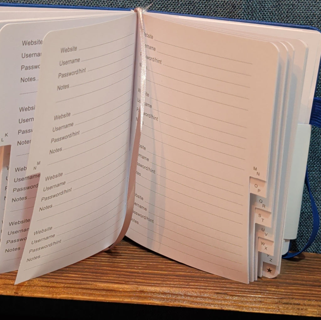 Password Book Internet Logbook Organizer Alphabetical Tabs Blue 4x5"