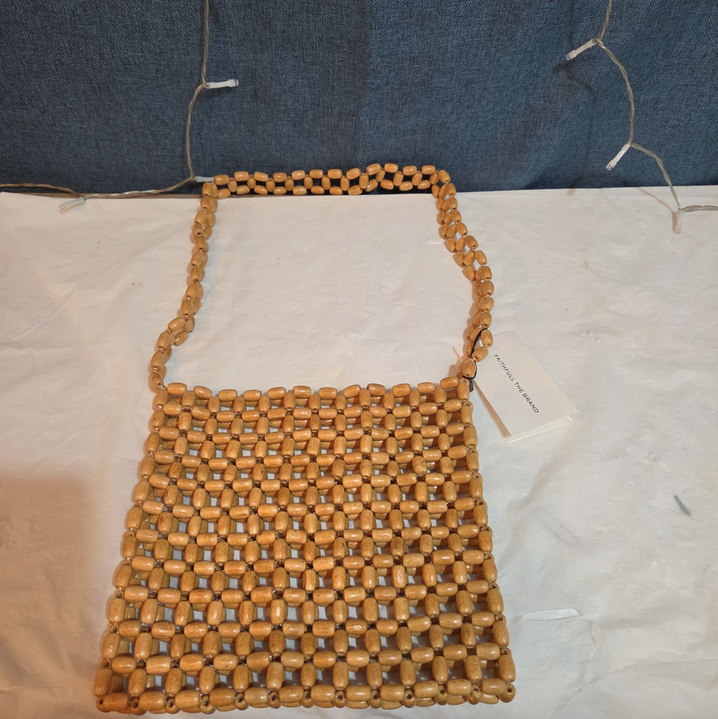 Faithfull The Brand Beaded Clutch Wood Boho Summer Bag NWT FFA056