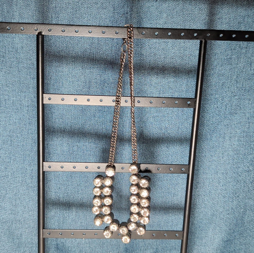 Gunmetal Double Layer Crystal Statement Necklace Edgy Glam