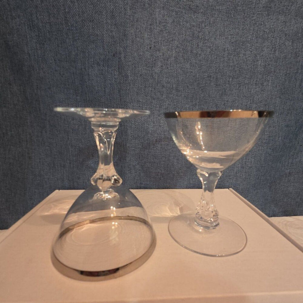 Tiffin Franciscan Brookmar Platinum Rim Champagne Coupe Sherbet Glass Set of 5