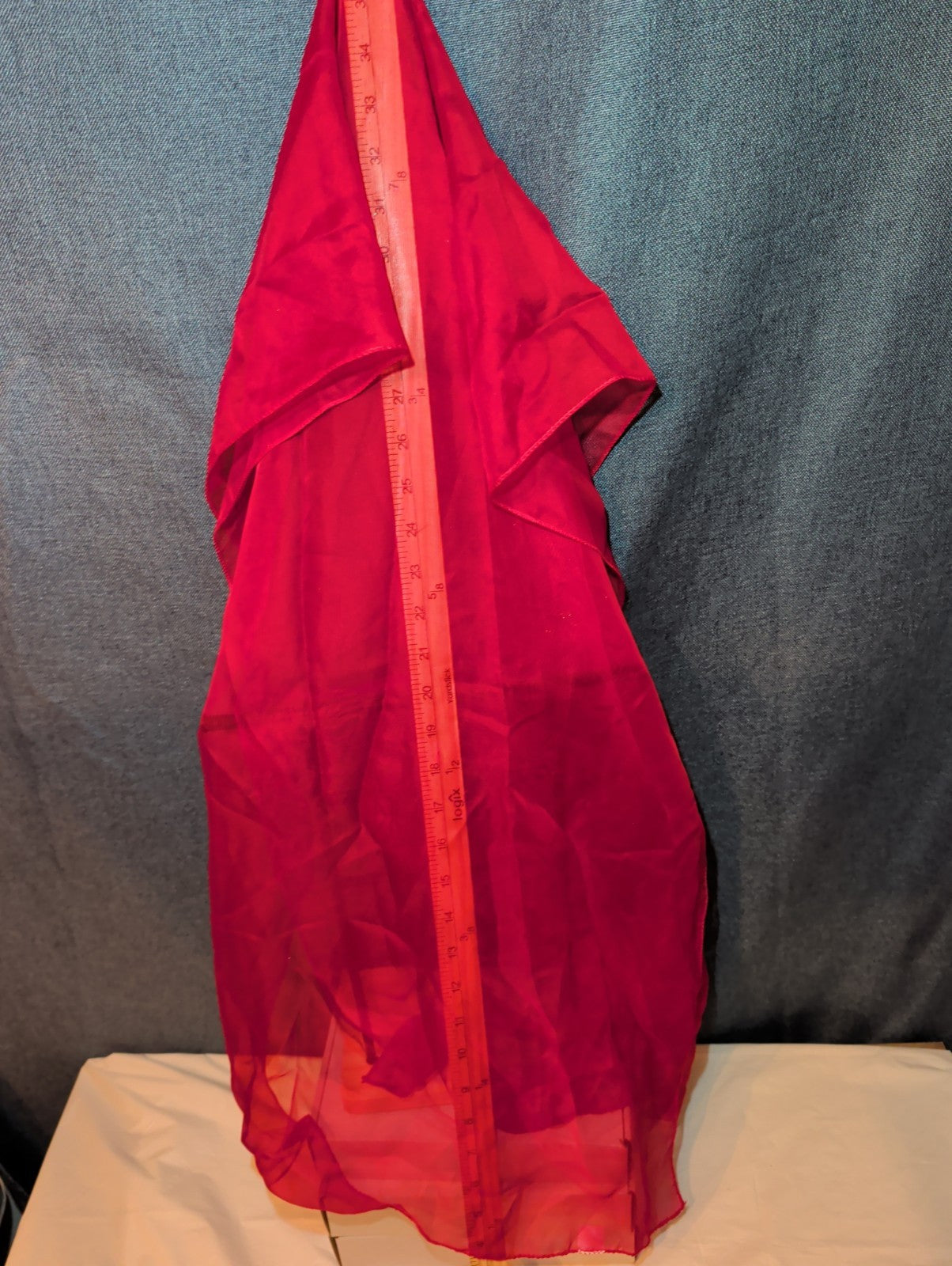 Red Chiffon Evening Shawl Wrap Capelet Bridal PreOwned 65x19