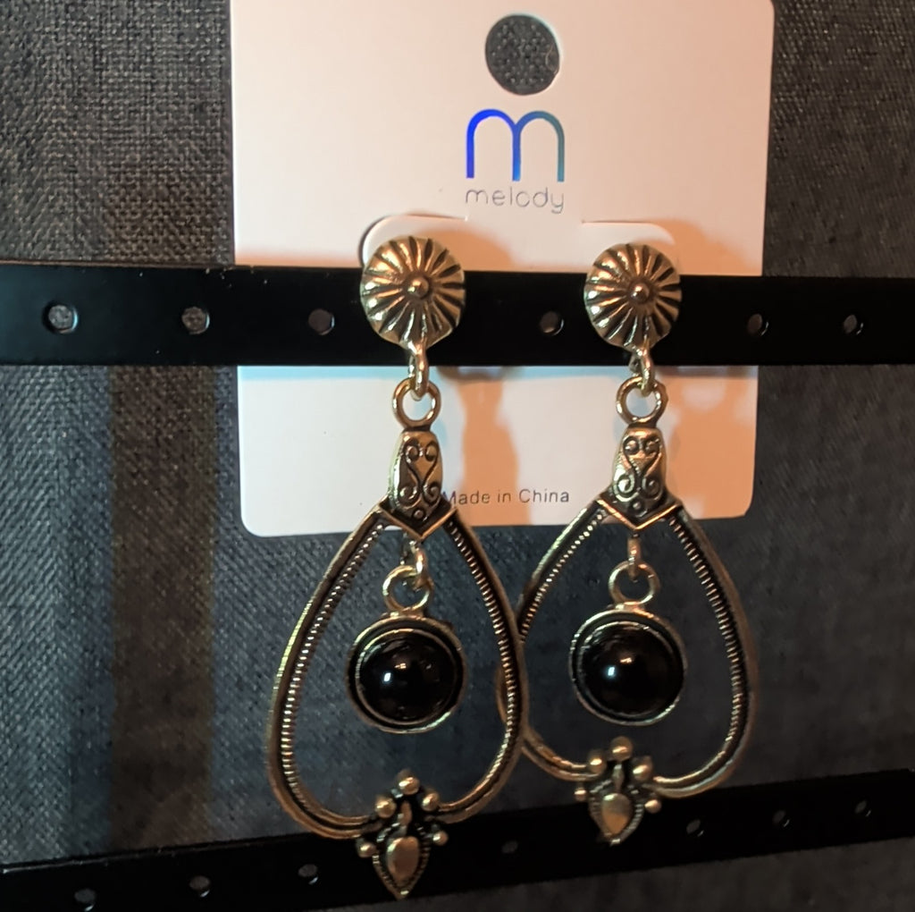 Melody Boho Western Dangle Earrings Gold Tone Black Bead Vintage Vibe