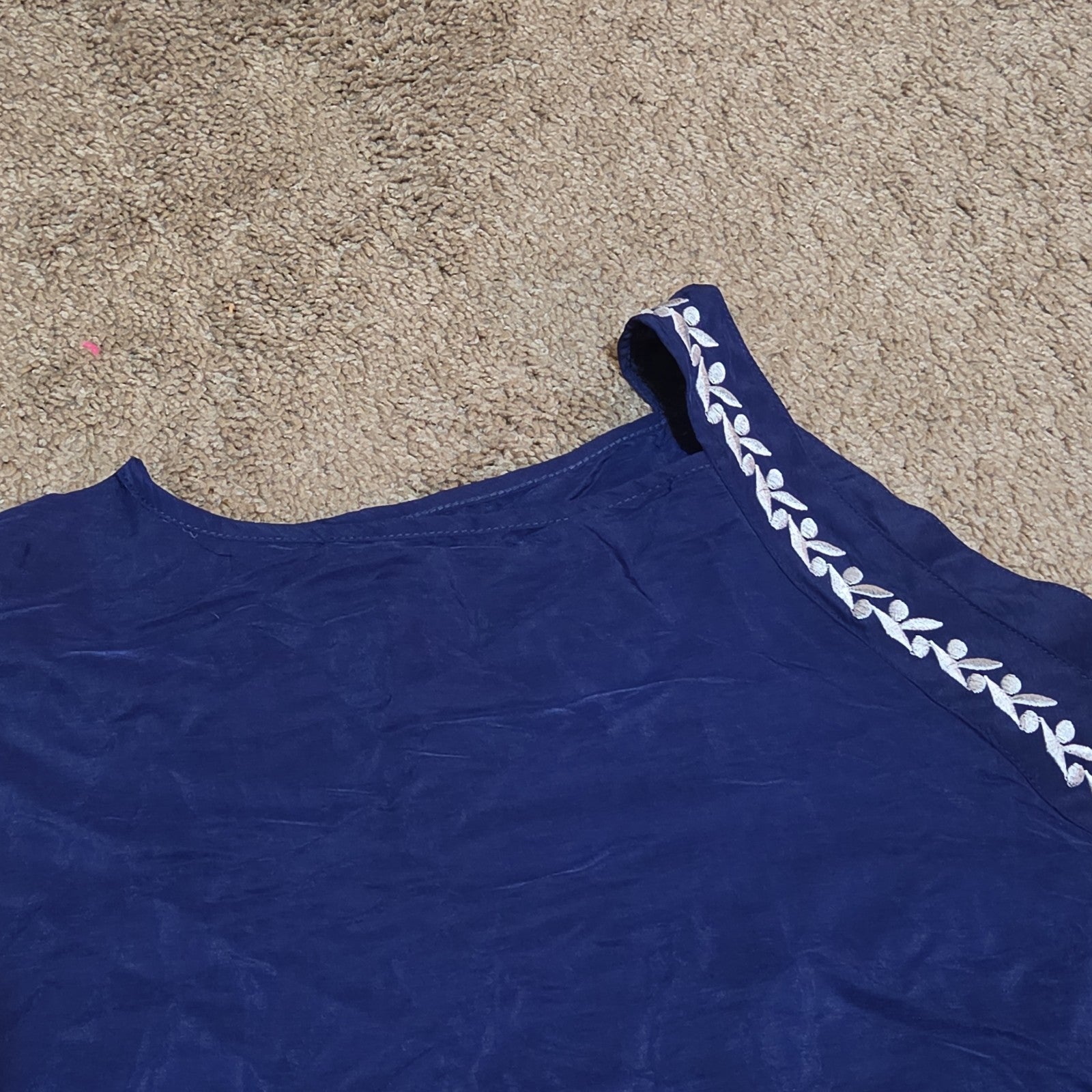 Blue Swim Cover Up Kaftan V-Neck Embroidered Vacation OS