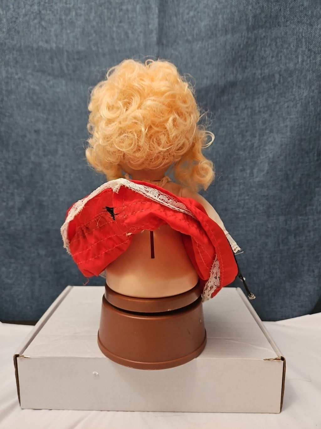 Vintage Heritage Doll Piggy Bank European Folk Costume Blonde Curls Aged Charm