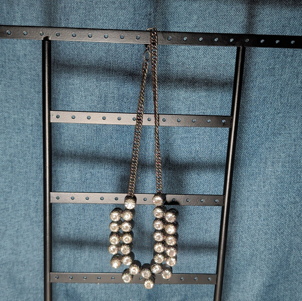 Gunmetal Double Layer Crystal Statement Necklace Edgy Glam