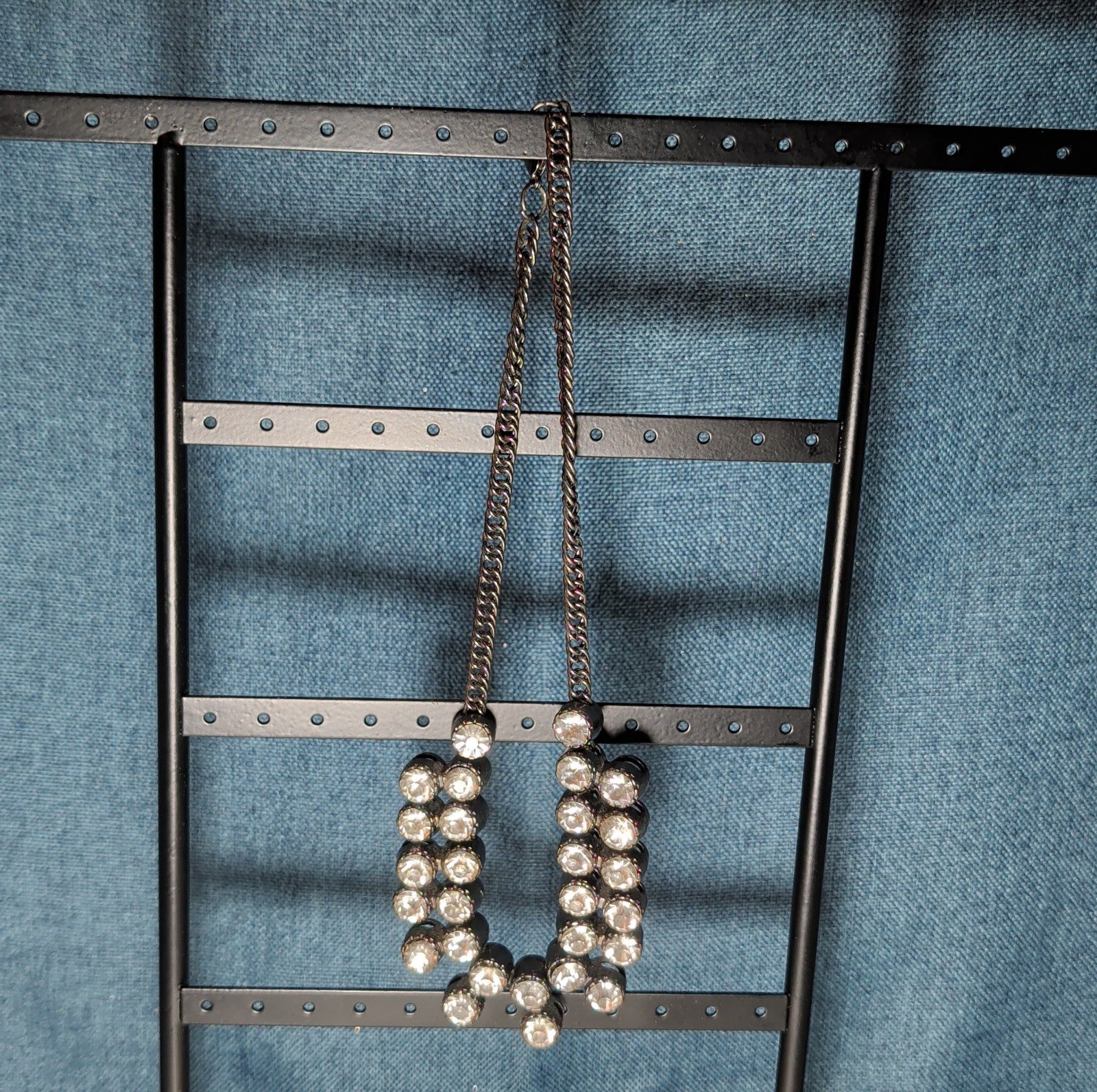 Gunmetal Double Layer Crystal Statement Necklace Edgy Glam