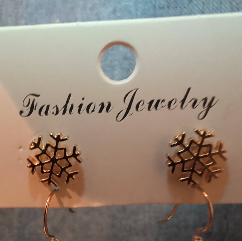 Christmas Stocking Snowflake Earring 2-Pair Set Enamel Gold-Tone Holiday NEW