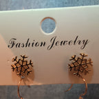 Christmas Stocking Snowflake Earring 2-Pair Set Enamel Gold-Tone Holiday NEW