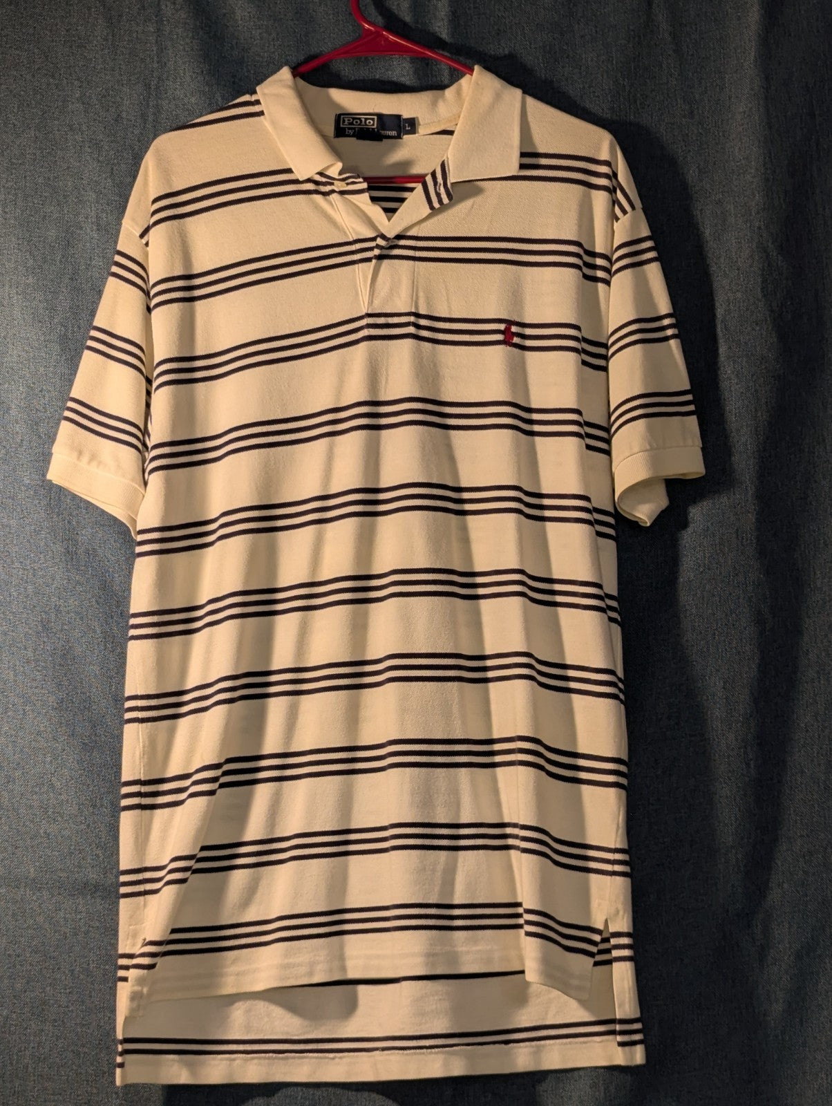Vintage 90s Polo Ralph Lauren Shirt Men's Large Cream Navy Stripe 