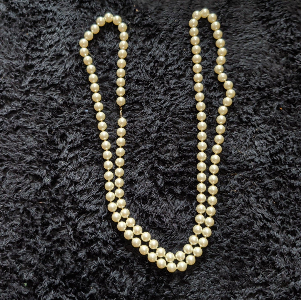 Vintage 54" Champagne Hand Knotted Faux Pearl Flapper Necklace