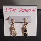 Betsey Johnson Mismatched Cat CZ Drop Earrings