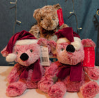 Delightful Holiday Christmas Teddy Bear Plush Lot 3 Pink Brown