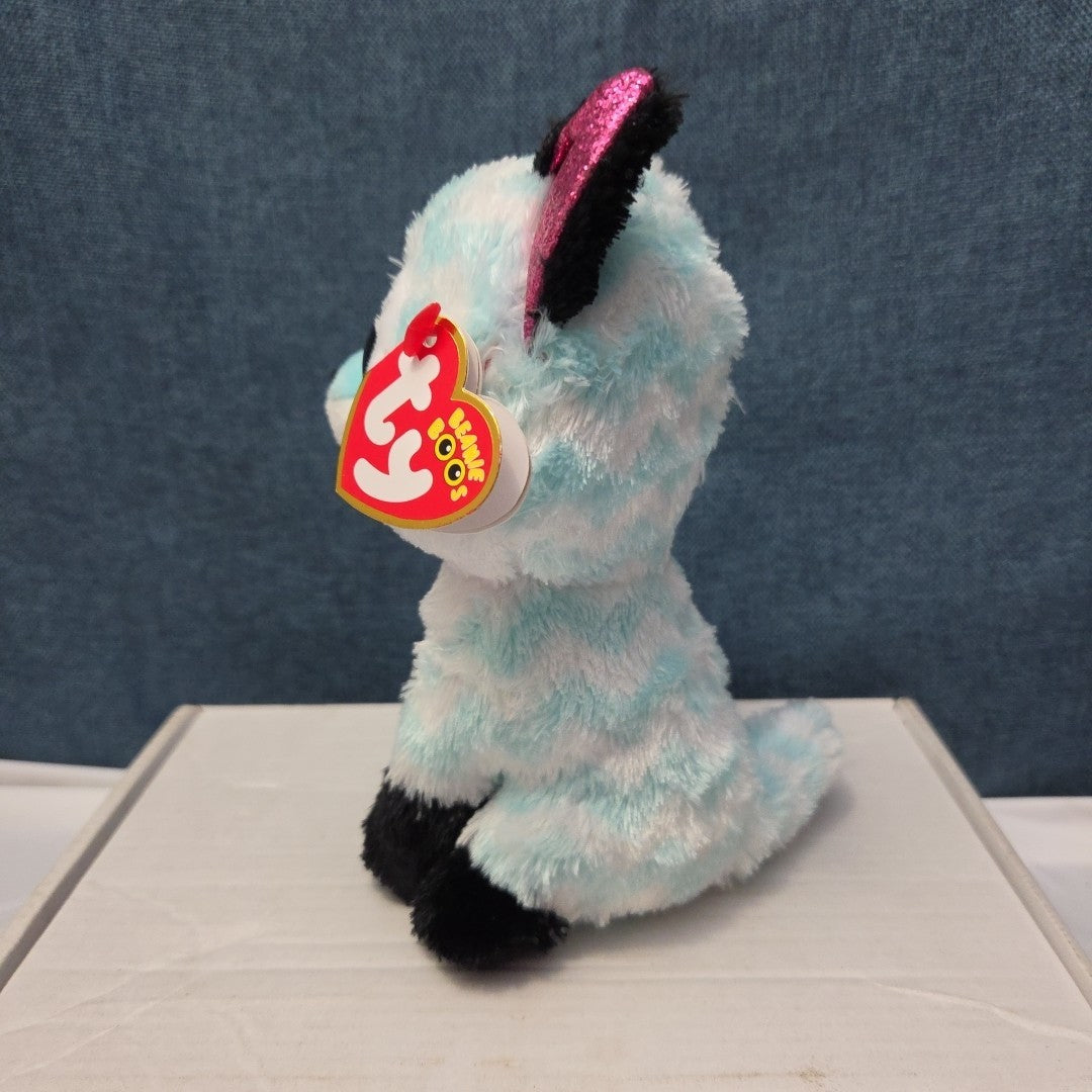 Ty Beanie Boos Atlas Aqua Chevron Fox 6" Plush Blue Glitter Eyes Retired MWMT