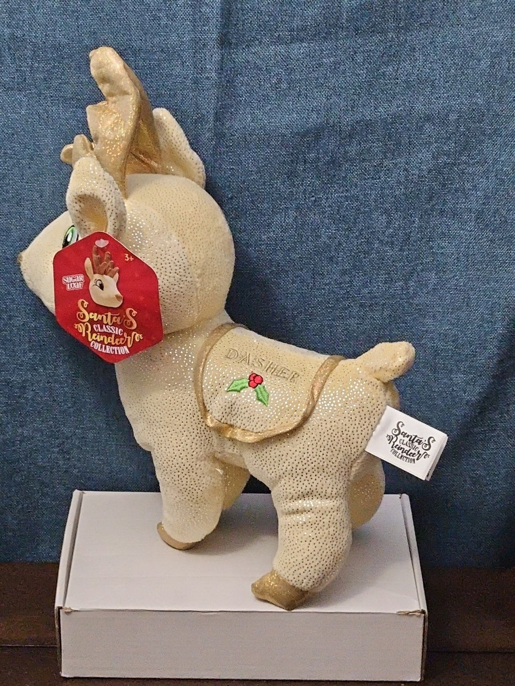 Sugar Loaf Santa’s Classic Reindeer | DASHER White Gold Sparkle Plush | Rare
