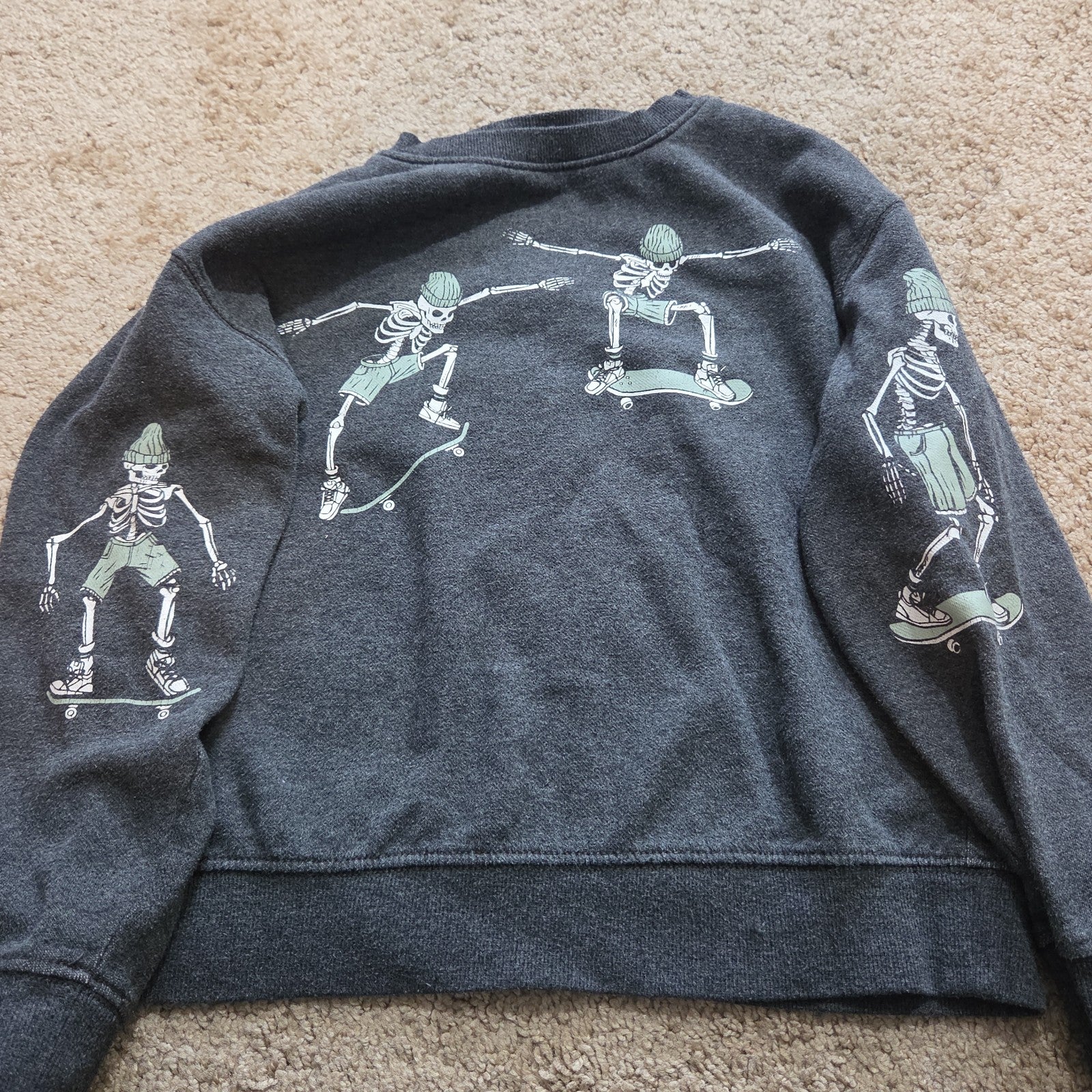Old Navy Skateboard Skeleton Sweatshirt Boys L Grey Fleece Crewneck Preowned