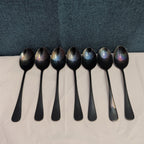 Set of 7 Black Stainless Steel Spoons 18/0 Modern Flatware Teaspoons Clean