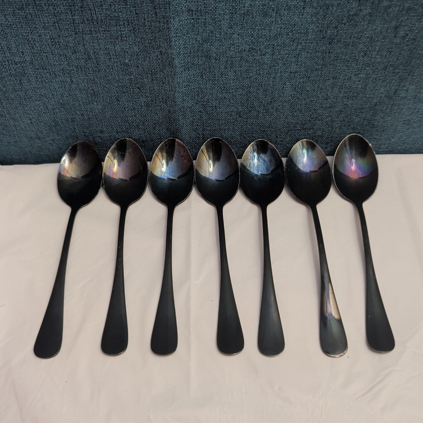 Set of 7 Black Stainless Steel Spoons 18/0 Modern Flatware Teaspoons Clean
