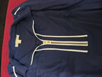 Michael Kors Blouse XL Navy Blue Zip Front Roll Tab Sleeve Shirt Gently Used