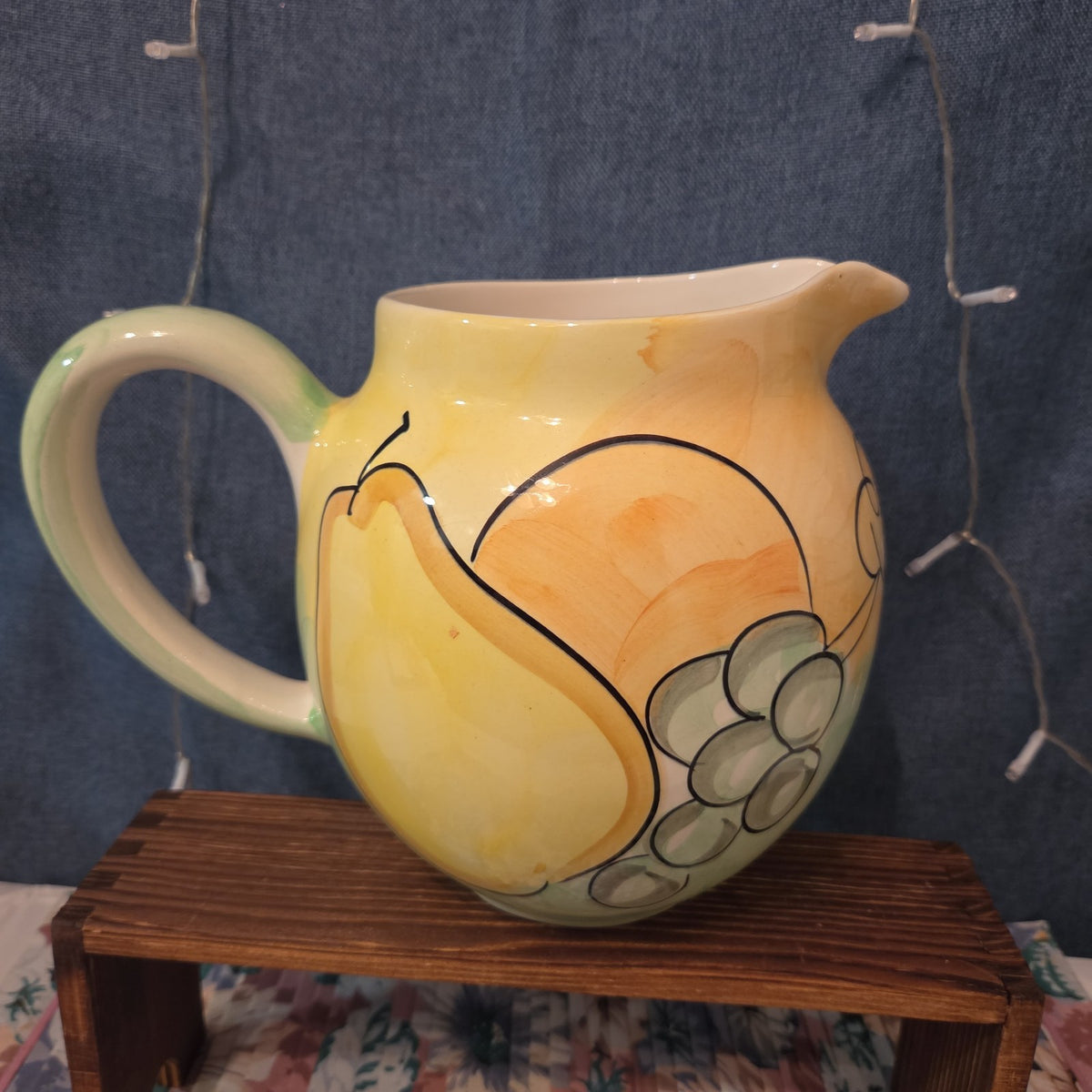 Bella Ceramica  Hand Painted Fruit Pitcher Jug Tuscan Apple Pear Decor