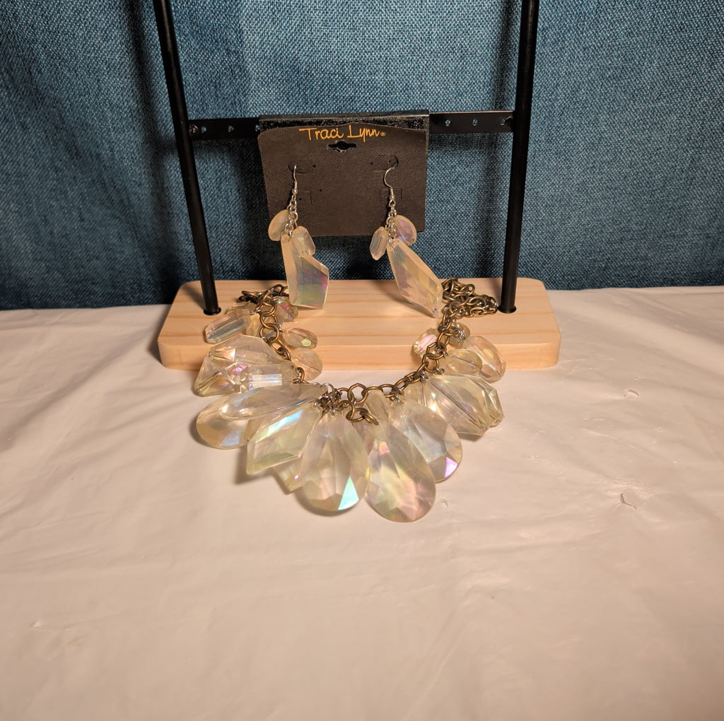 Traci Lynn Iridescent Statement Bib Necklace Earring Set Vintage Style