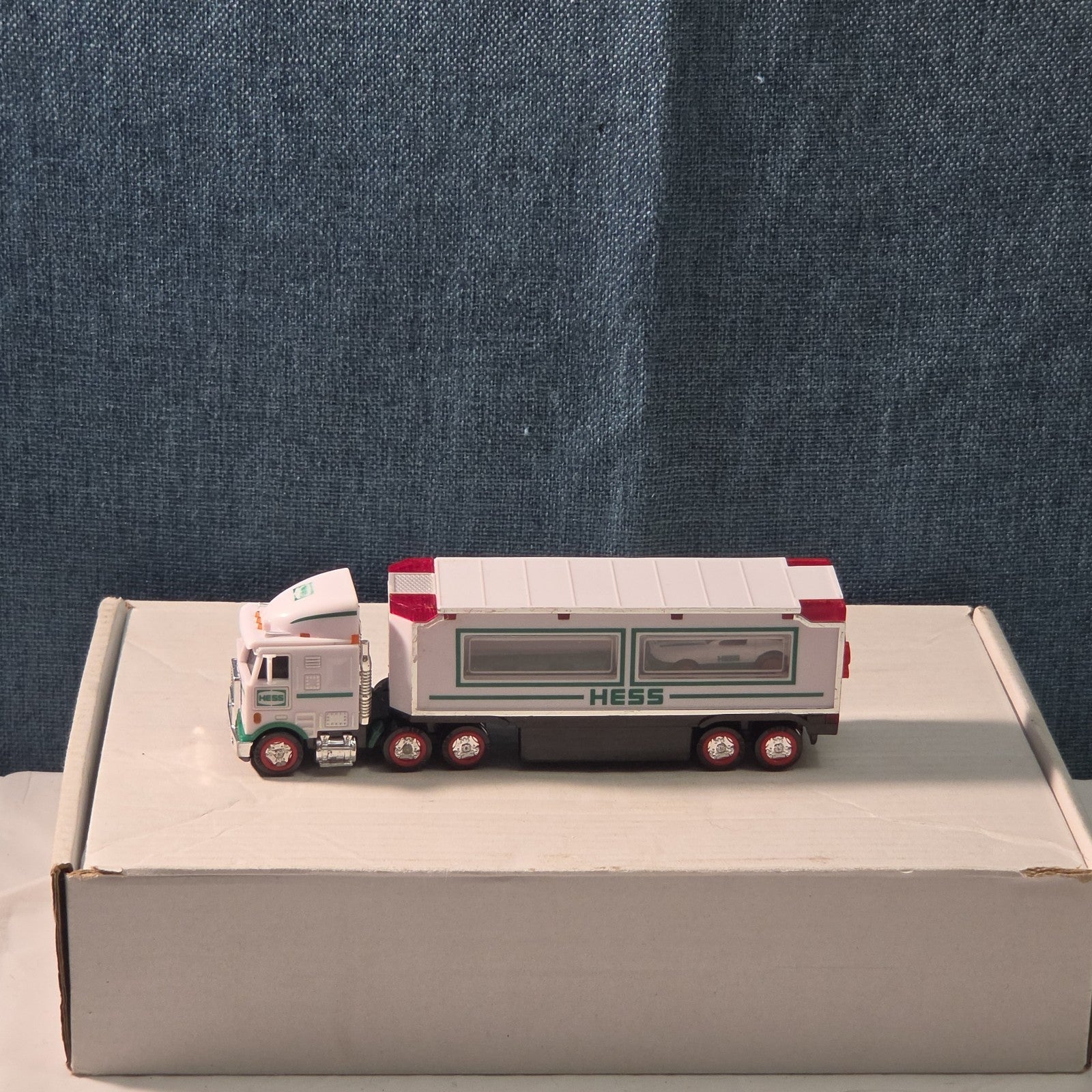 2021 Hess Mini Toy Truck Semi Hauler with Race Car White & Green Collectible