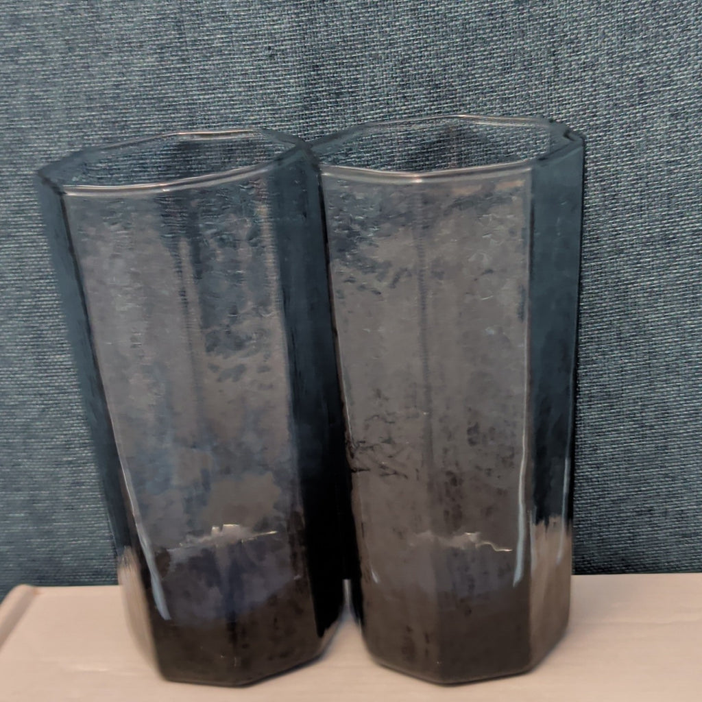Set of 4 Libbey FACETS Cobalt Blue Glasses | 8-Panel Octagon Highball Tumblers