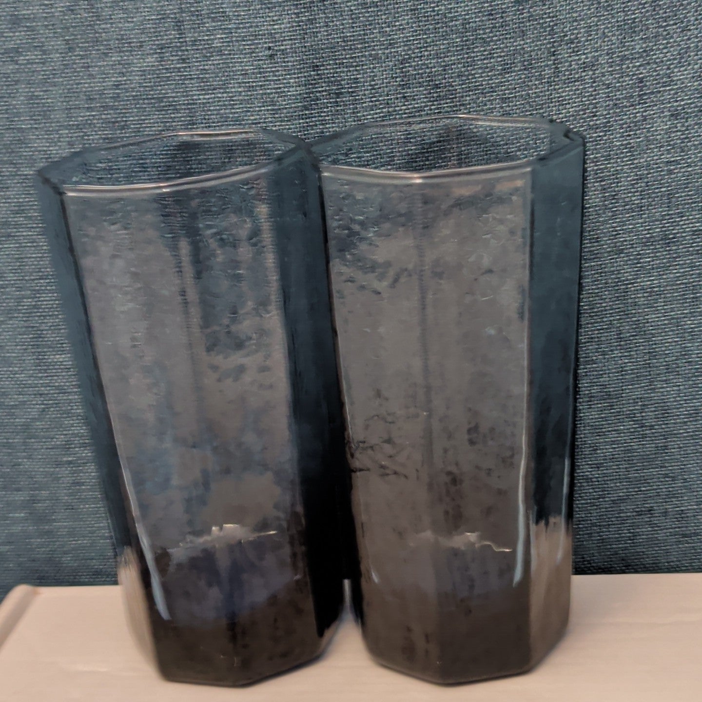 Set of 4 Libbey FACETS Cobalt Blue Glasses | 8-Panel Octagon Highball Tumblers