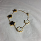 3PC Jewelry Set Black White Gold Tone Necklace Bracelet Earrings