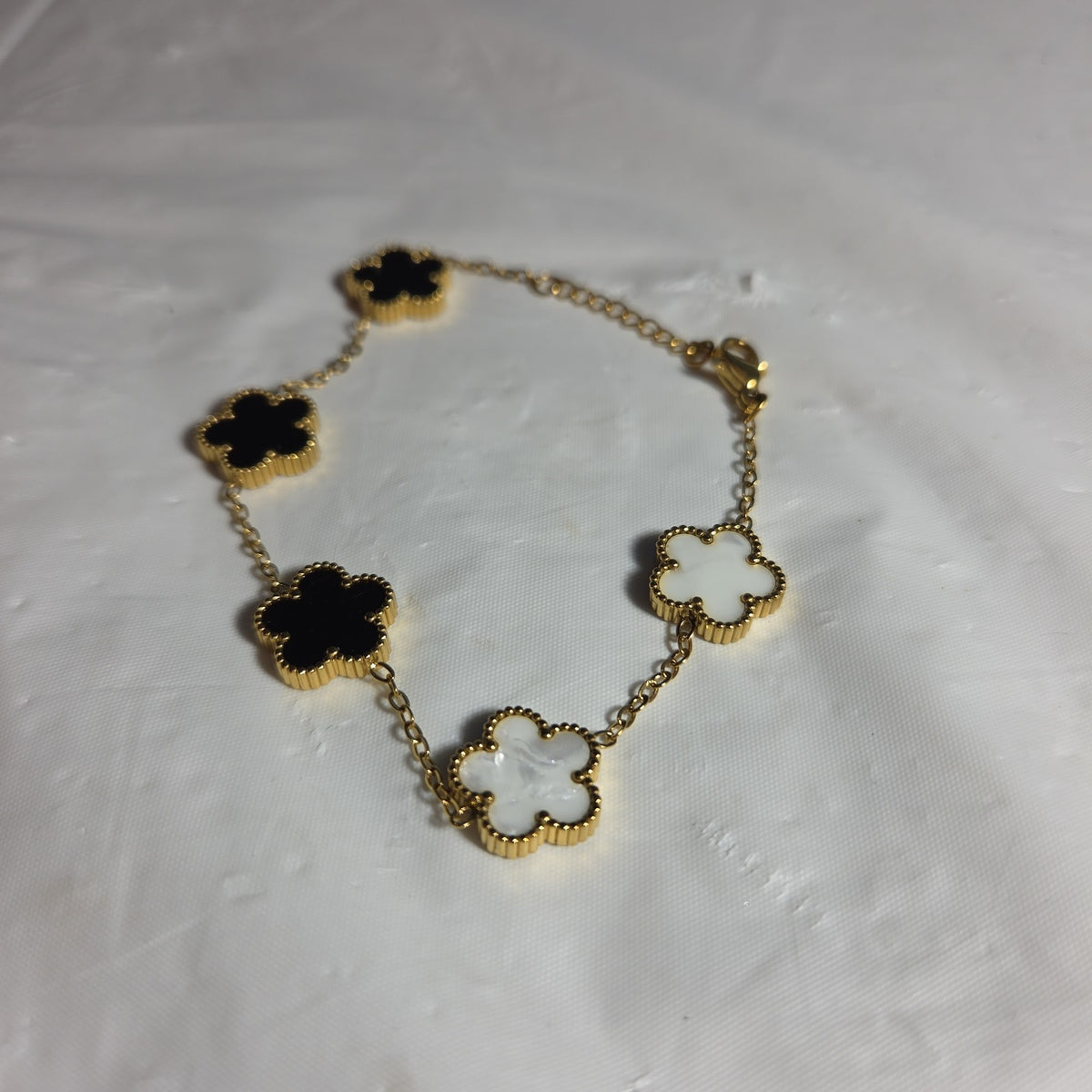 3PC Jewelry Set Black White Gold Tone Necklace Bracelet Earrings