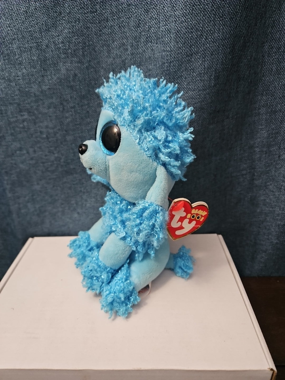 Retired Ty Beanie Boos Mandy Blue Poodle Plush 10" Medium Buddy |  Sparkle Eyes