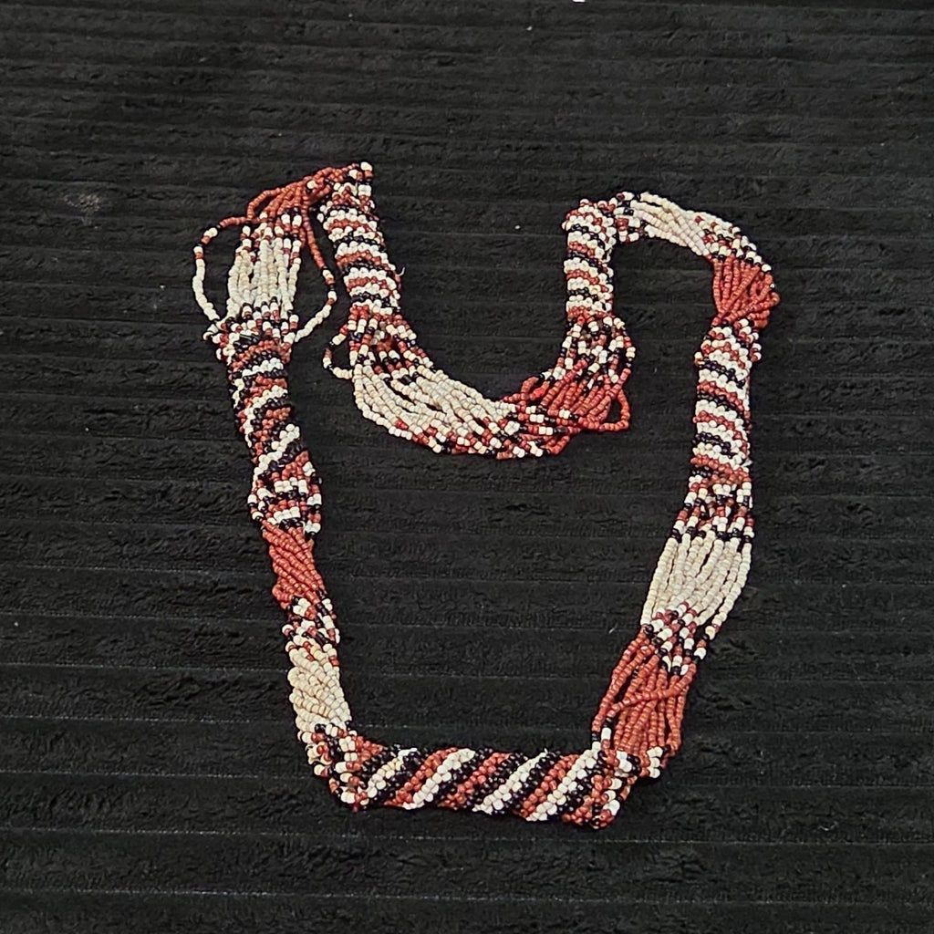 Multi-Strand Seed Bead Twisted Necklace Red Black Boho EUC