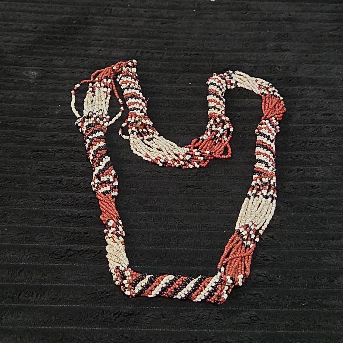 Multi-Strand Seed Bead Twisted Necklace Red Black Boho EUC
