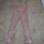 Rose Gold Sequin Off Shoulder Party Jumpsuit Romper  XL