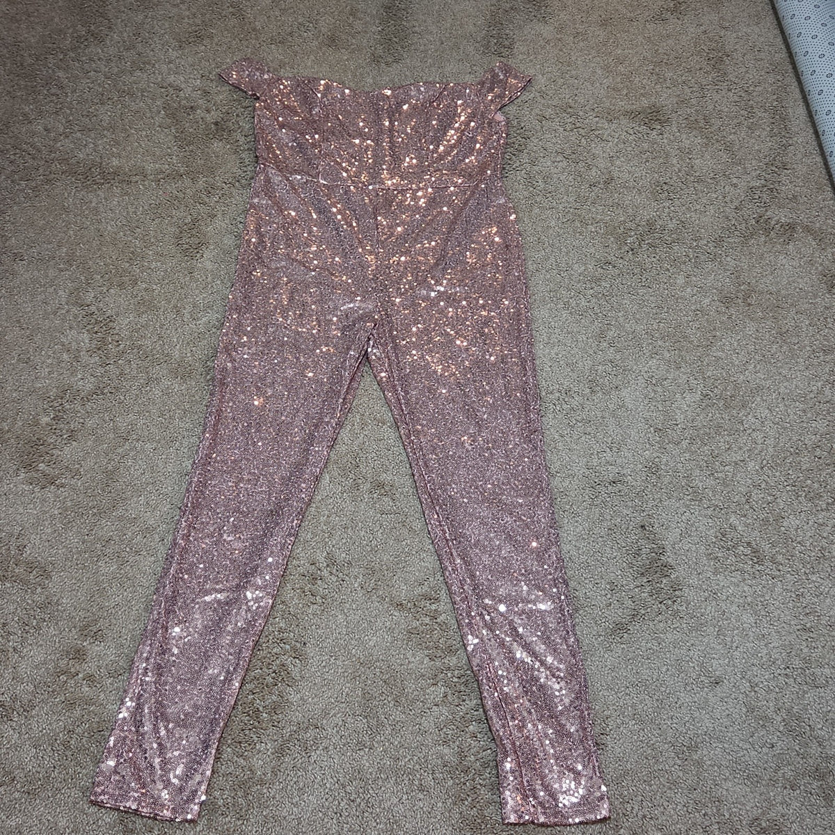 Rose Gold Sequin Off Shoulder Party Jumpsuit Romper  XL