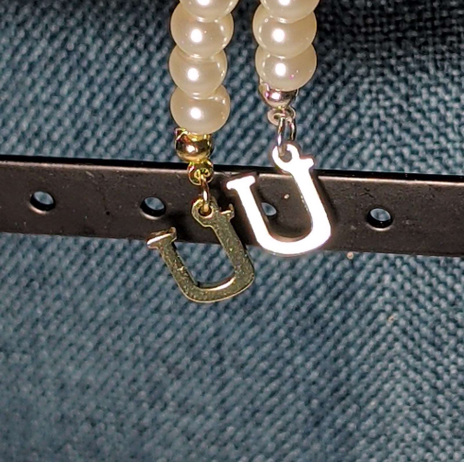 Faux Pearl Purse Charm Gold Silver Tone Letter U