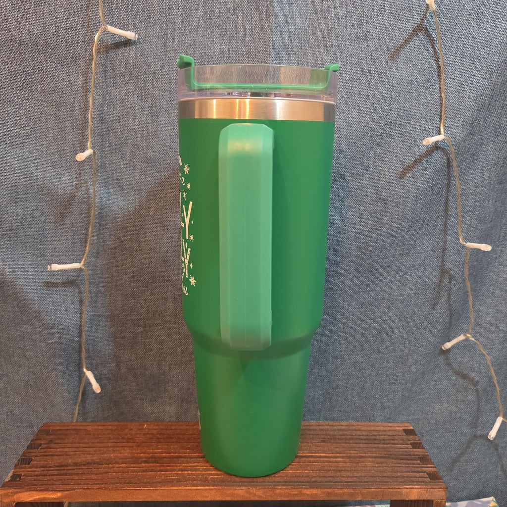 Holly Dolly Christmas 40oz Tumbler Green Stainless Travel Mug