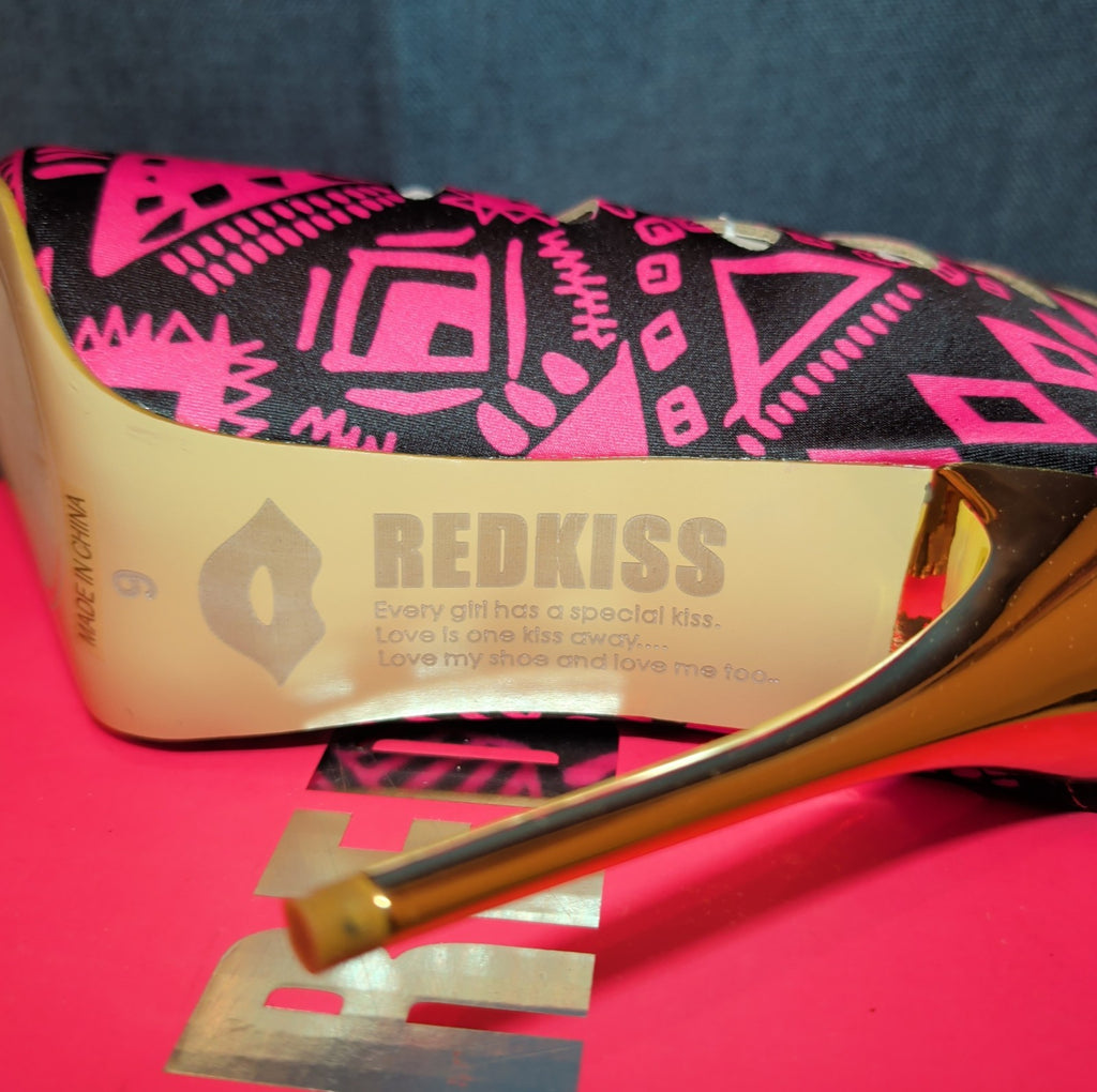 RedKiss Summerdance High Heels Size 9 Pink Black Caged Booties Stiletto Boxed
