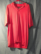 Greg Norman Collection Men's L 100% Cotton Red White Stripe Golf Polo Shark Logo