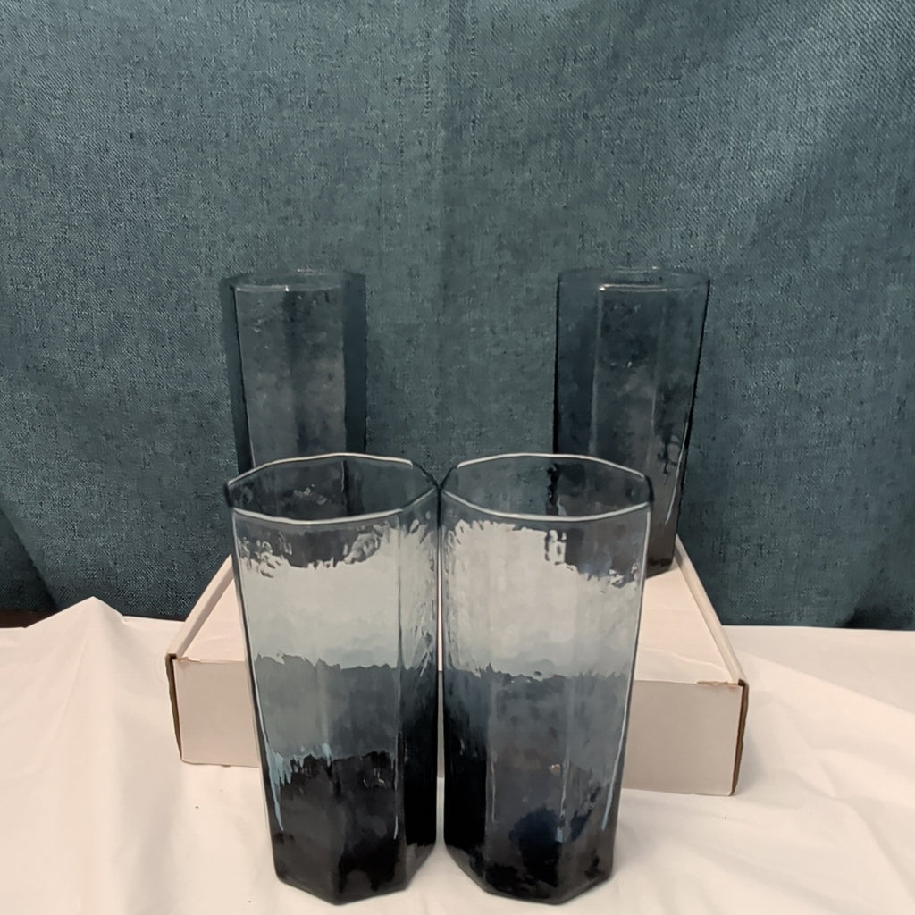 Set of 4 Libbey FACETS Cobalt Blue Glasses | 8-Panel Octagon Highball Tumblers