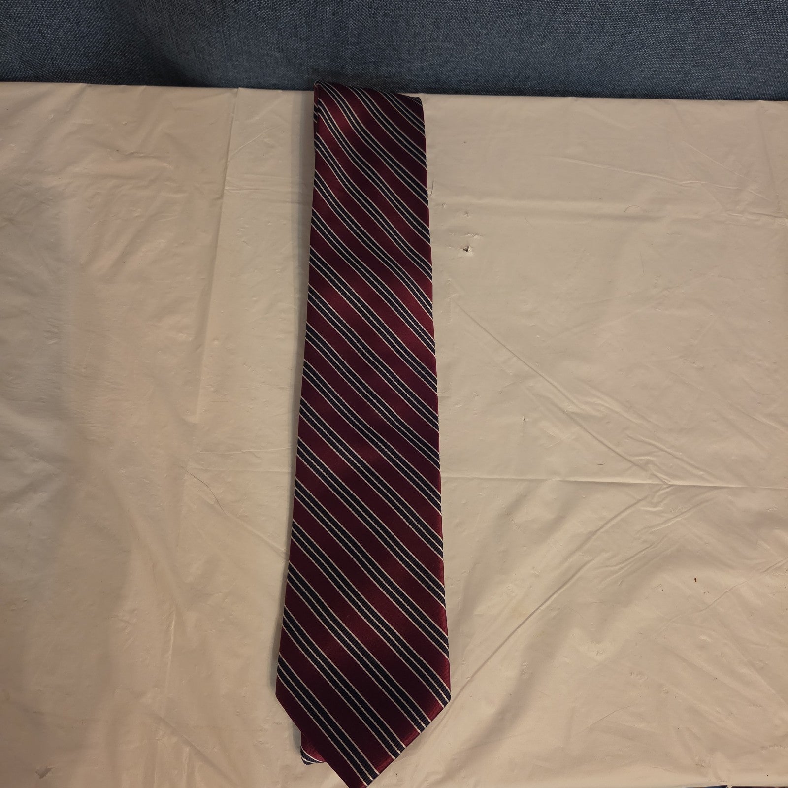 Bergamo New York Tie Burgundy Red Silver Striped Mens Silk Necktie Regimental