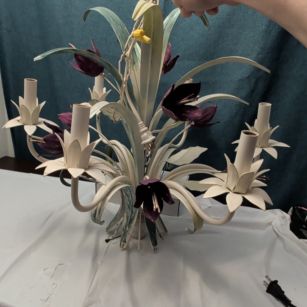 Vintage Floral Chandelier 6-Arm | Purple Tulips MCM | Hollywood | Tested