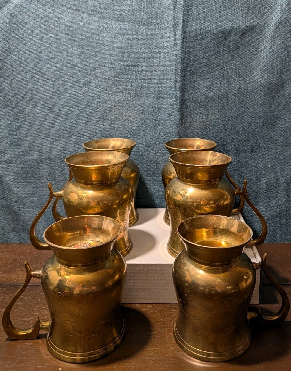 6 Vintage Etched Brass Mugs | Saudi Souvenir Goblets | Schree Amber  & Co.