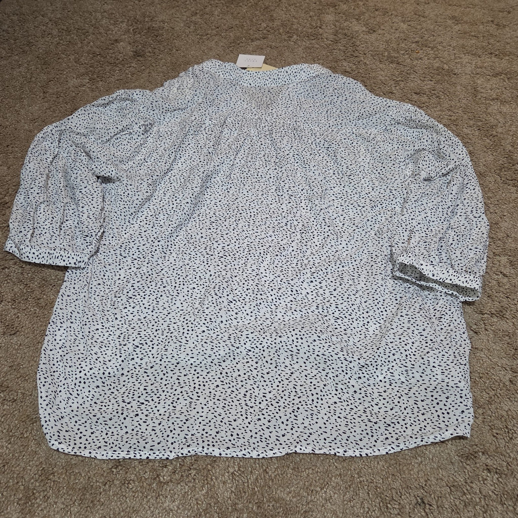 Grand & Greene Blouse Womens XL Speckled Print V-Neck Long Sleeve NWT Shirt